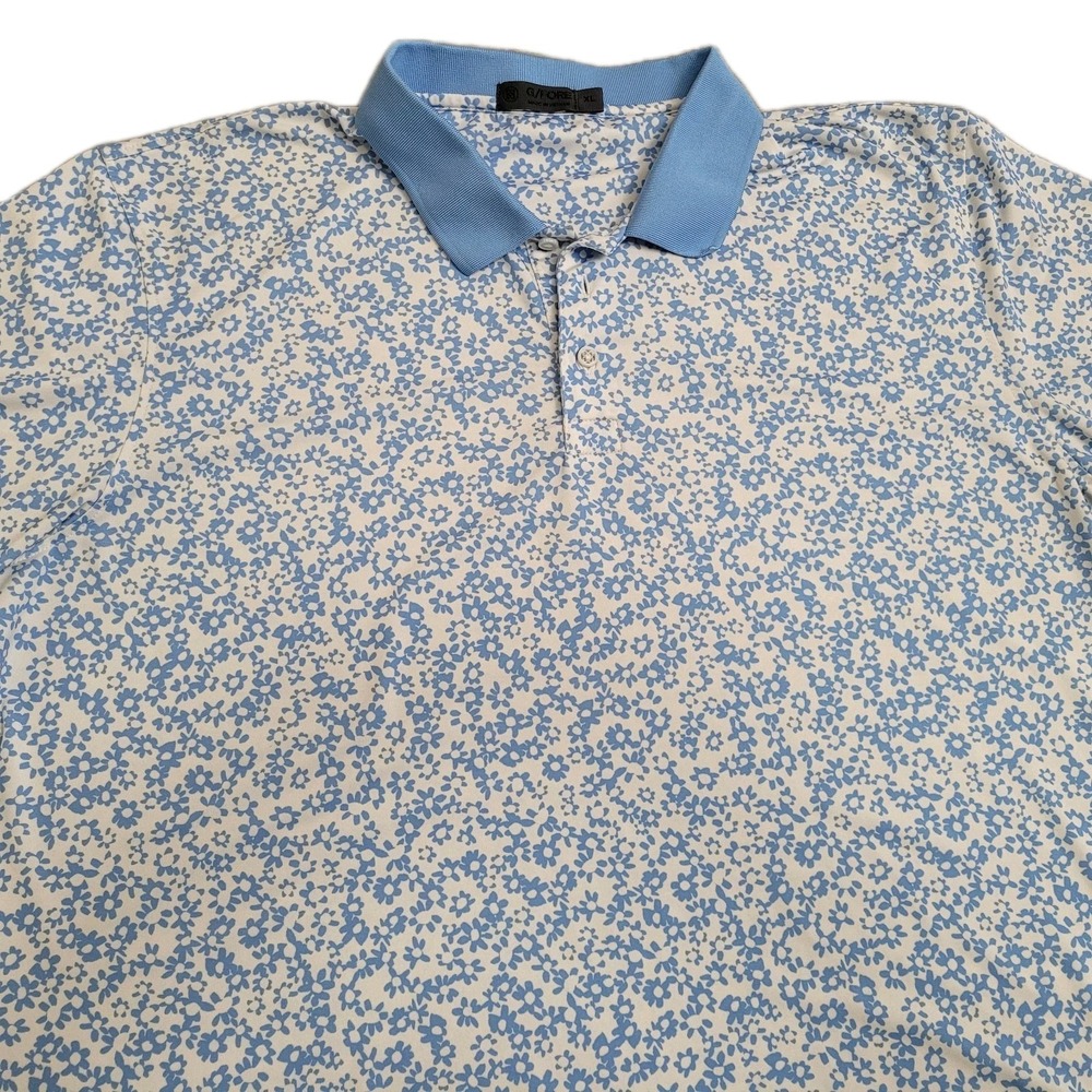 G/FORE Polo Shirt Mens XL Blue Daisy Floral Golf Lightweight Stretch Performance